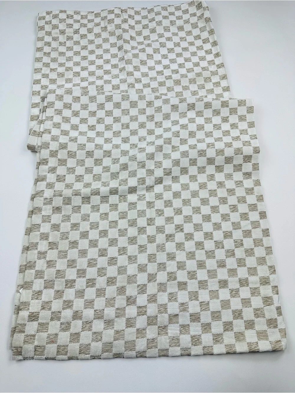 Anthropologie Carmine Woven Checkered Curtain Panel Neutral 50x63 inches